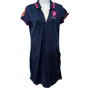 US Polo Association Blue Pink Short Sleeve Embroidered Polo Shirt Mini Dress M